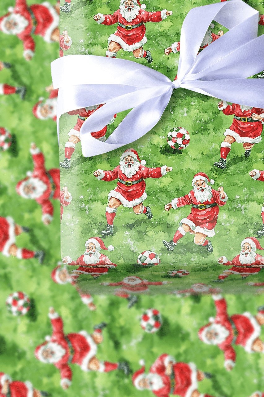 Christmas Soccer Gift Wrap, Soccer Santa Wrapping Paper, Holiday Sports Wrapping Paper, Football Santa Roll, Athlete Xmas Gif