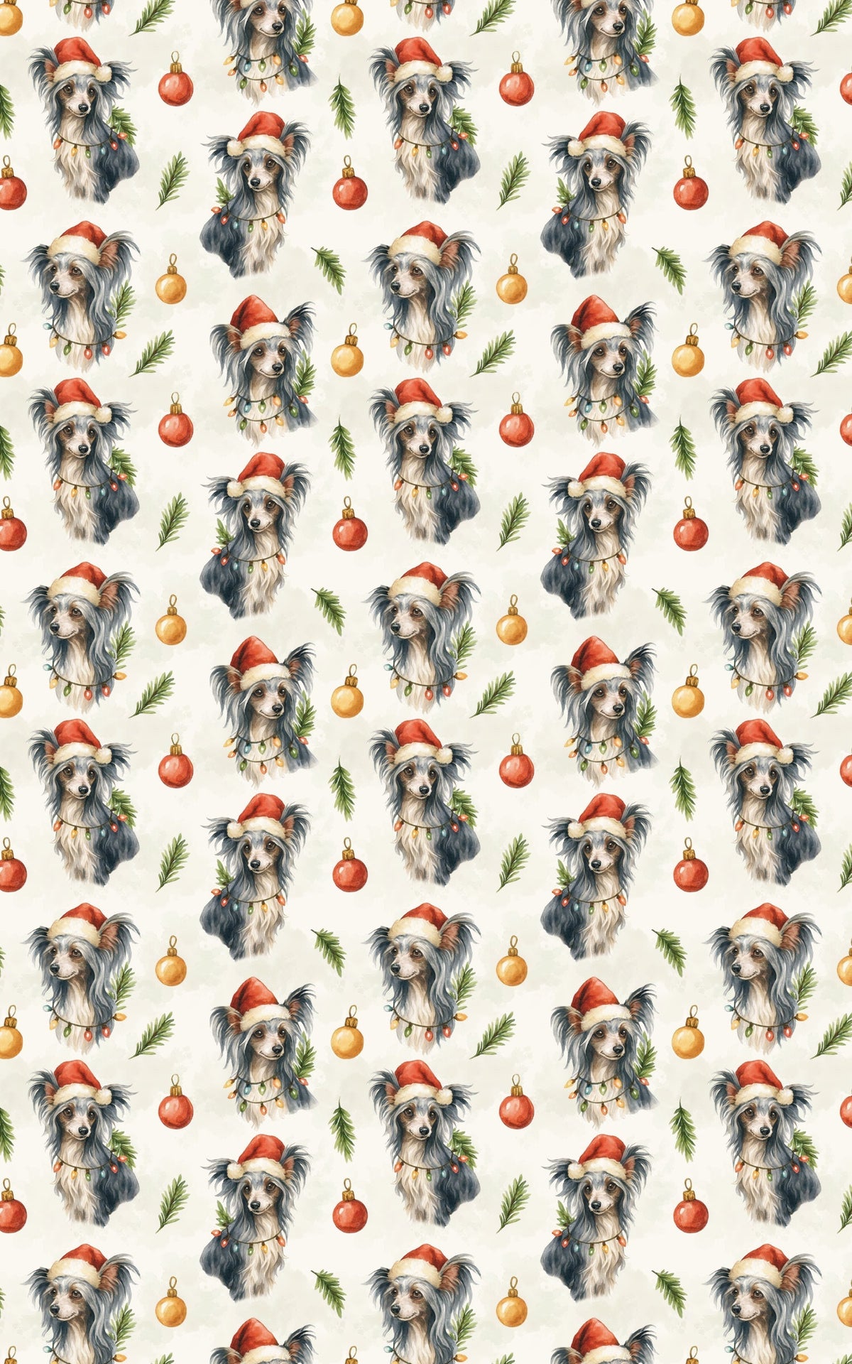 Santa Dog Gift Wrap, Chinese Crested Christmas Wrapping Paper, Chinese Crested Holiday Wrapping Paper, Dog Lover Xmas Present