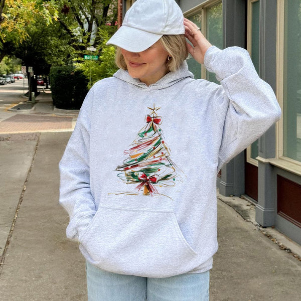 Watercolor Holiday Hoodie, Christmas Tree Hoodie, Abstract Tree Hoodie, Coquette Aesthetic Graphic Hoodie, Comfy Xmas Pullove