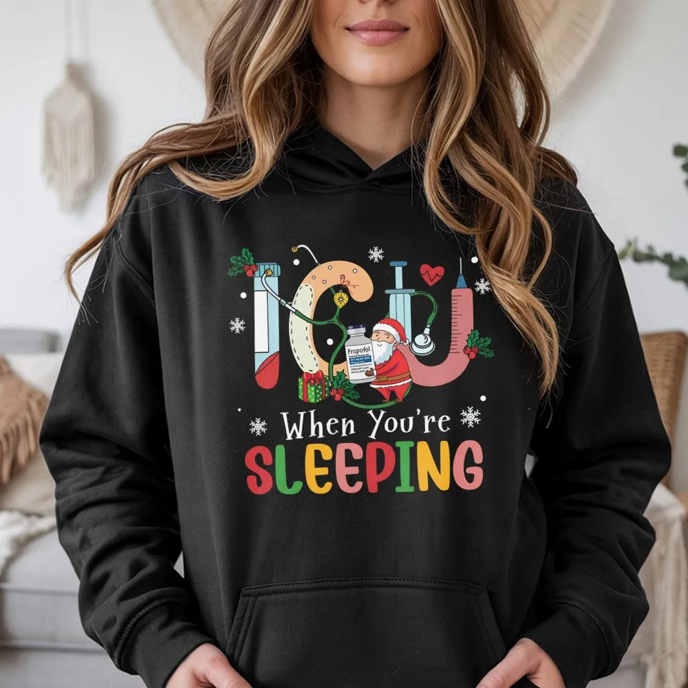 Intensive Care Unit Holiday Hoodie, ICU Nurse Christmas Hoodie, Humorous Medical Nursing Xmas Hoodie, Hospital Staff Graphic 