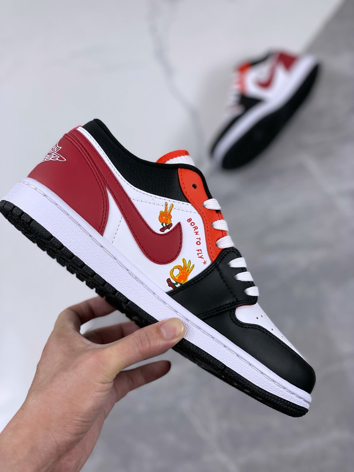 Retro Low Top Basketball Shoes, White Red Black Colorway, Lace Up Design, Casual Gift for Shoe Lovers