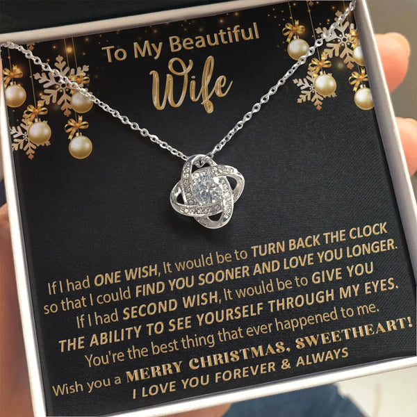 Christmas Message Card Jewelry, Love Knot Necklace for Wife, 14k White Gold Over Stainless Steel Pendant, Romantic Holiday Pr
