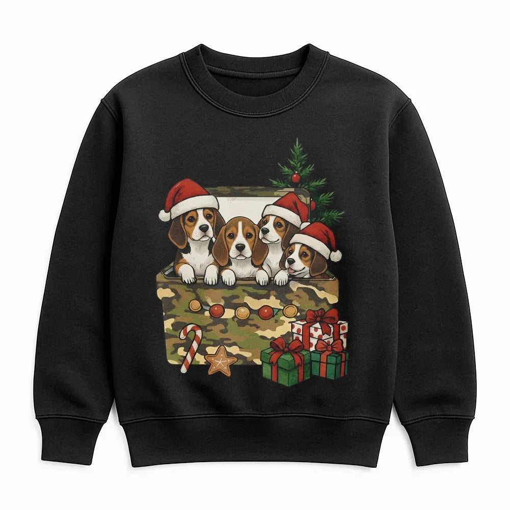 Puppies in Holiday Gift Box Crewneck, Christmas Beagle Sweatshirt, Adorable Dog Xmas Sweatshirt, Festive Puppy Sweater, Dog L