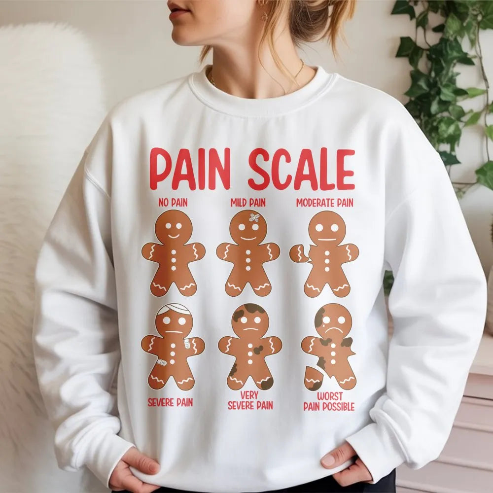 Humorous Nurse Christmas Sweatshirt, Pain Scale Gingerbread Sweatshirt, Medical Ugly Sweater Crewneck, Holiday Present Nurse 