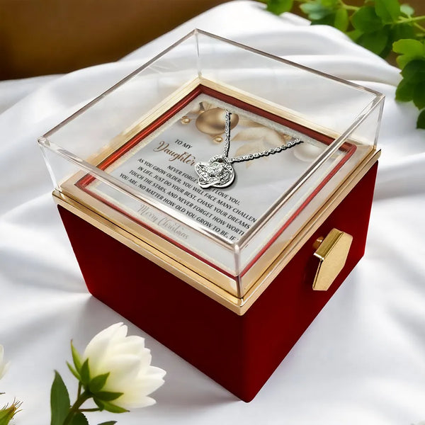 CZ Crystal Daughter Necklace, To My Daughter Love Knot Necklace, White Yellow Gold Knot Necklace, Meaningful Christmas Presen