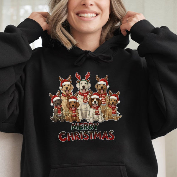 Reindeer Dog Lover Hooded Sweatshirt, Merry Christmas Dogs Hoodie, Festive Puppy Holiday Pullover, Adorable Xmas Dog Mom Wint