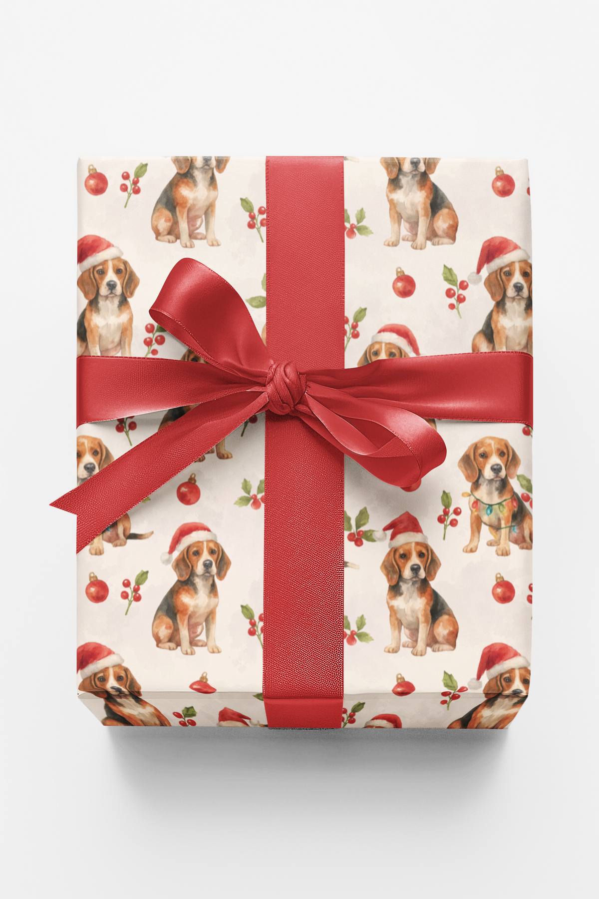 Santa Hat Dog Gift Wrap, Beagle Christmas Wrapping Paper, Festive Beagle Wrapping Paper, Beagle Dog Lover Holiday Gift Wrap R