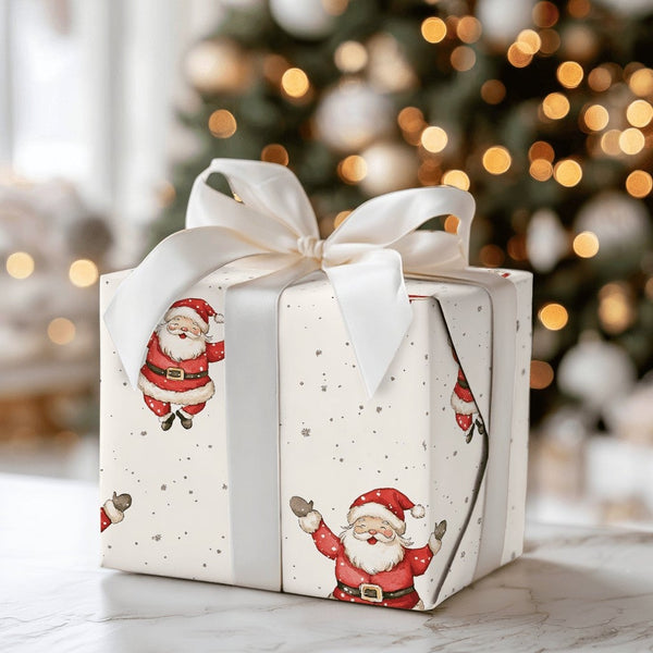 Jolly Santa Holiday Gift Wrap, Watercolor Santa Claus Wrapping Paper, Adorable Santa Claus Wrapping Paper, Festive Christmas 