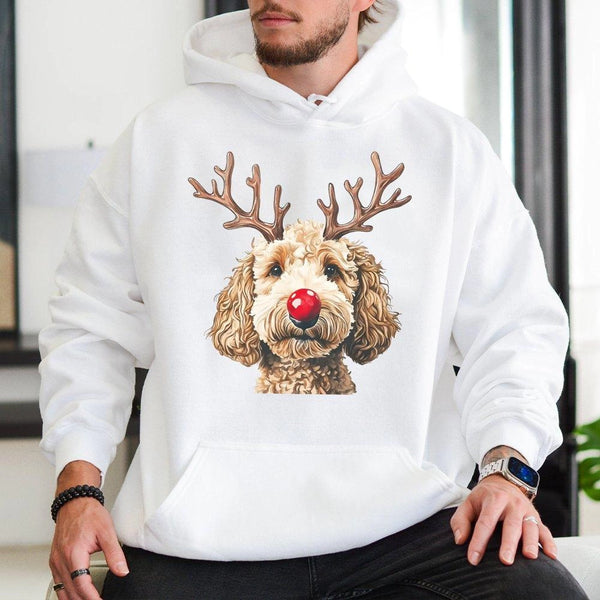 Adorable Christmas Dog Hoodie, Reindeer Goldendoodle Hoodie, Holiday Doodle Hooded Sweatshirt, Xmas Puppy Pullover Hoodie, Do