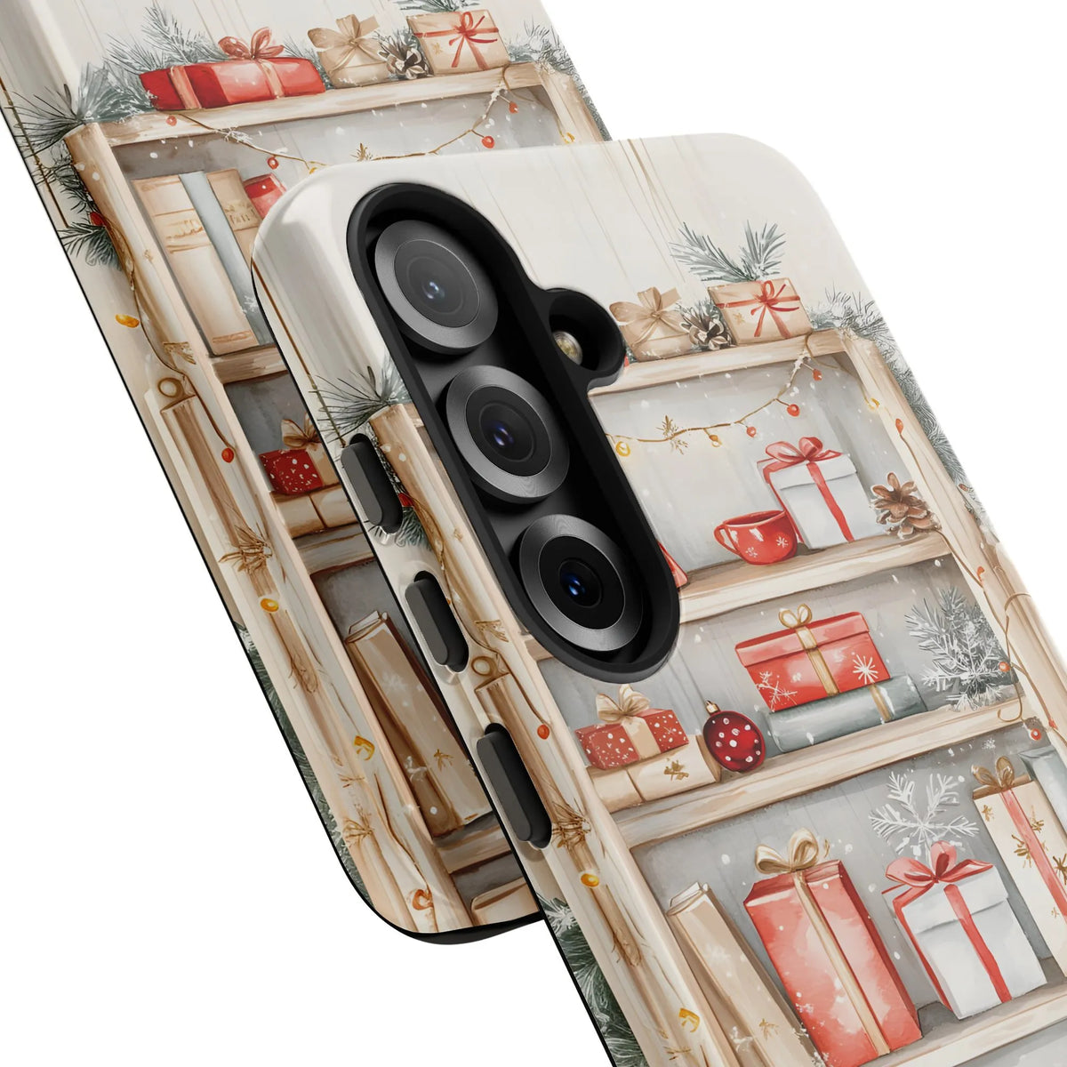 Watercolor Holiday Presents Phone Case, Christmas Shelf Phone Case Samsung Galaxy, Festive Ornaments Tough Phone Cover, Xmas 