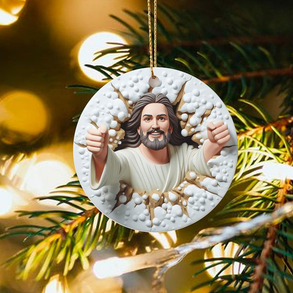 Humorous Faith Jesus Tree Ornament, Thumbs Up Jesus Christmas Ornament, Christian Ceramic Holiday Ornament, Church Friend Kee