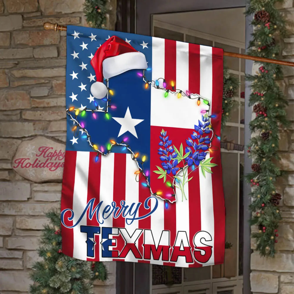Texas Christmas Bluebonnet Yard Flag, Merry Texmas Garden Flag, Southern Holiday Lawn Flag, Double Sided Texas Pride Outdoor 