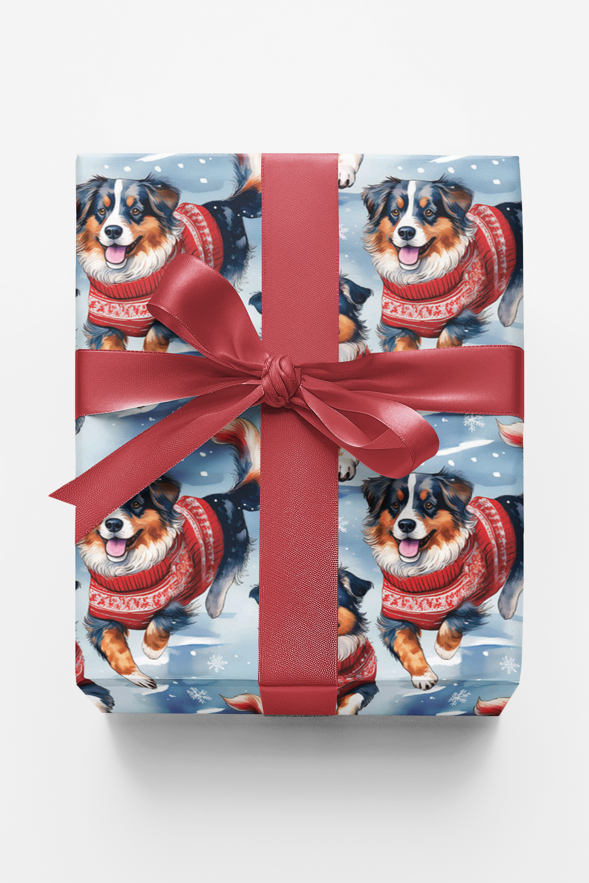 Holiday Dog Christmas Wrapping Paper, Australian Shepherd Wrapping Paper, Festive Puppy Present Gift Wrap, Dog Lover Holiday 