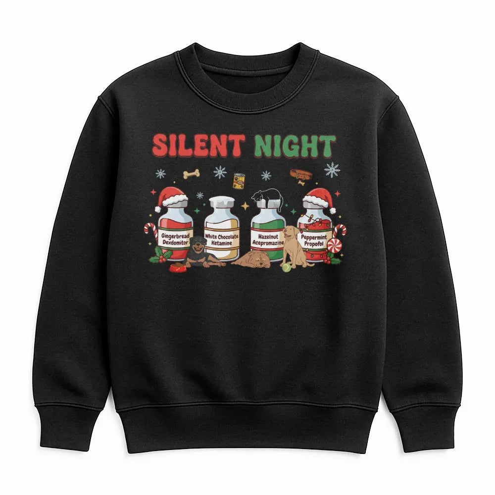 Humorous Veterinary Christmas Crewneck, Silent Night Vet Med Sweatshirt, Vet Tech Holiday Pullover, Vet Clinic Sweatshirt, Nu