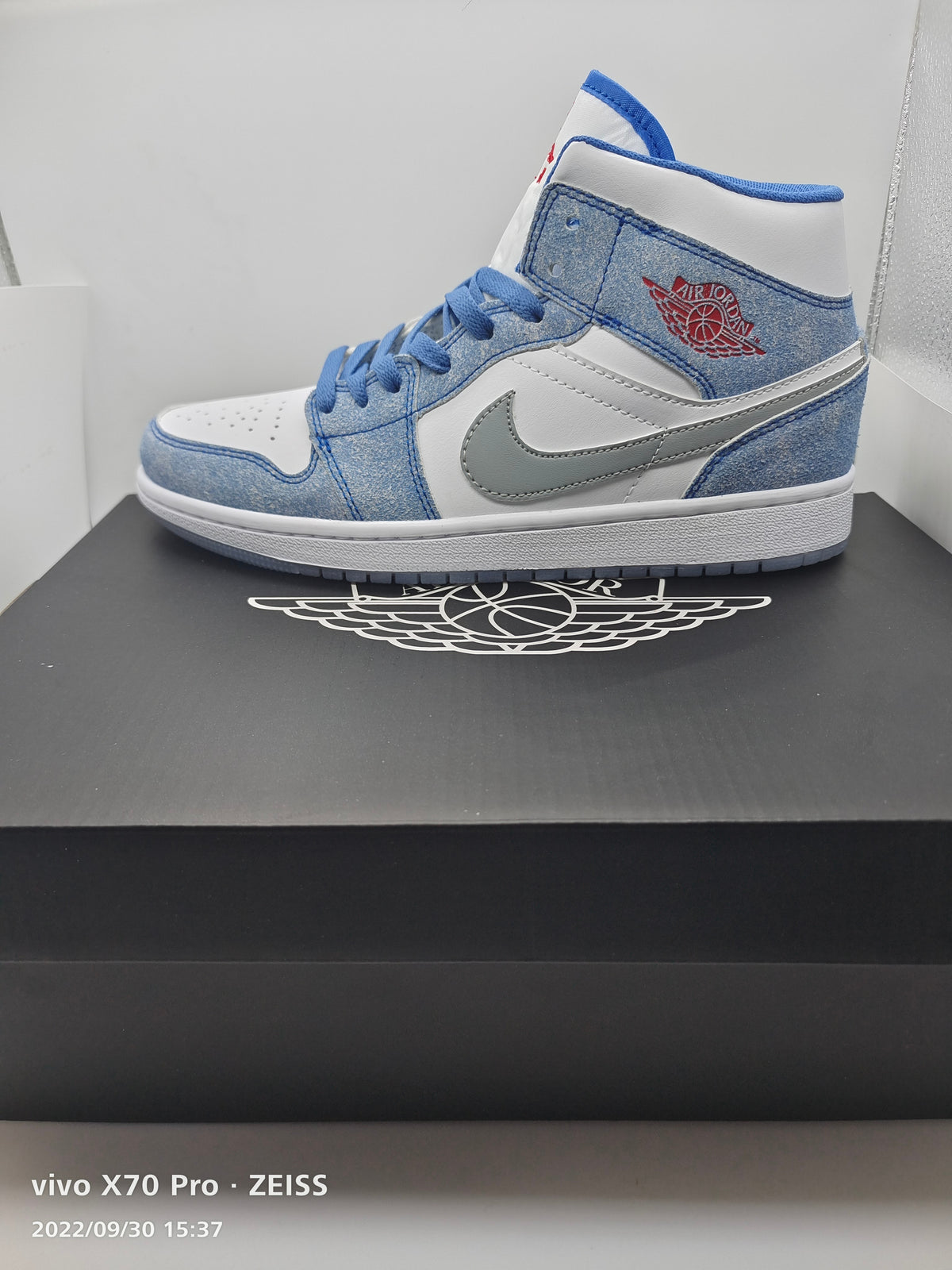 Sneakers, Blue Gray White Colorway, Lace Up Design, Casual Gift for Sneaker Fans