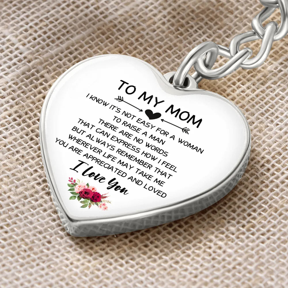 Sentimental Message Heart Charm Keyring from Son, To My Mom Heart Keychain, Surgical Steel Mom Keychain, Christmas Birthday P