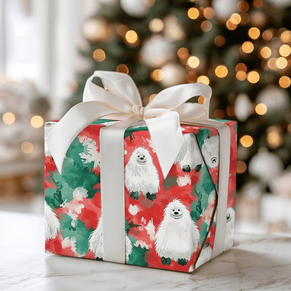 Abominable Snowman Holiday Gift Wrap, Adorable Yeti Christmas Wrapping Paper, Watercolor Yeti Wrapping Paper, Kids Festive Xm