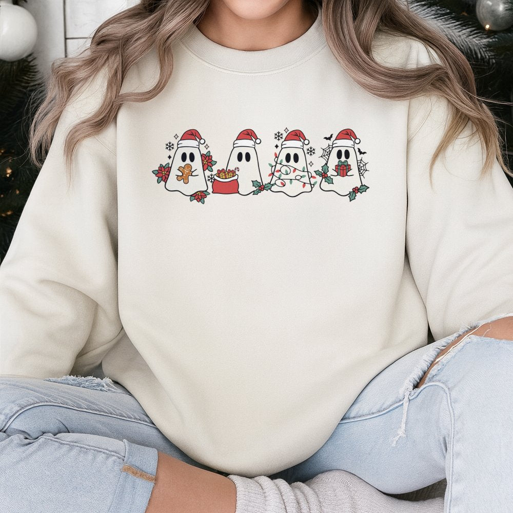 Adorable Santa Ghost Crewneck, Christmas Ghost Sweatshirt, Retro Spooky Xmas Sweatshirt, Holiday Graphic Pullover, Comfy Wint