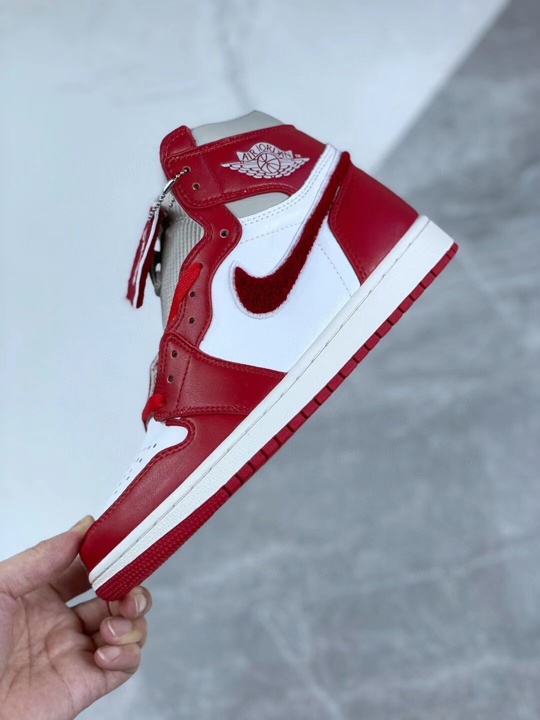 High Top Sneakers, White Red Gray Colorway, Lace Up Design, Casual Gift for Sneaker Fans