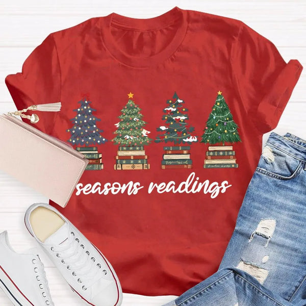 Festive Reading Season Graphic Tee, Christmas Trees and Books T-Shirt, Book Lover Christmas Shirt, Bookish Holiday Shirt, Rea