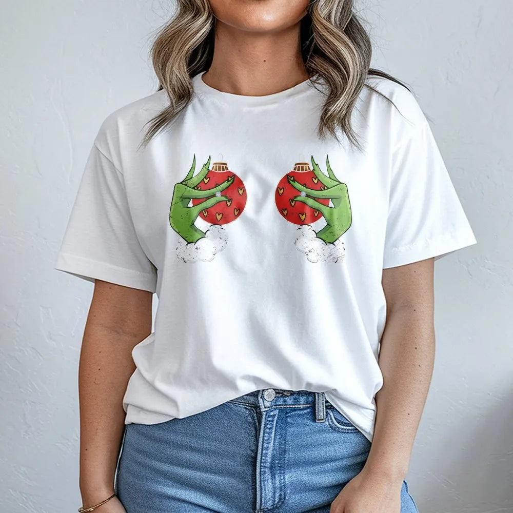 Stealing Ornament Graphic Tee, Green Monster Hand Christmas T-Shirt, Sarcastic Holiday Who Stole Xmas Shirt, Festive Movie Vi