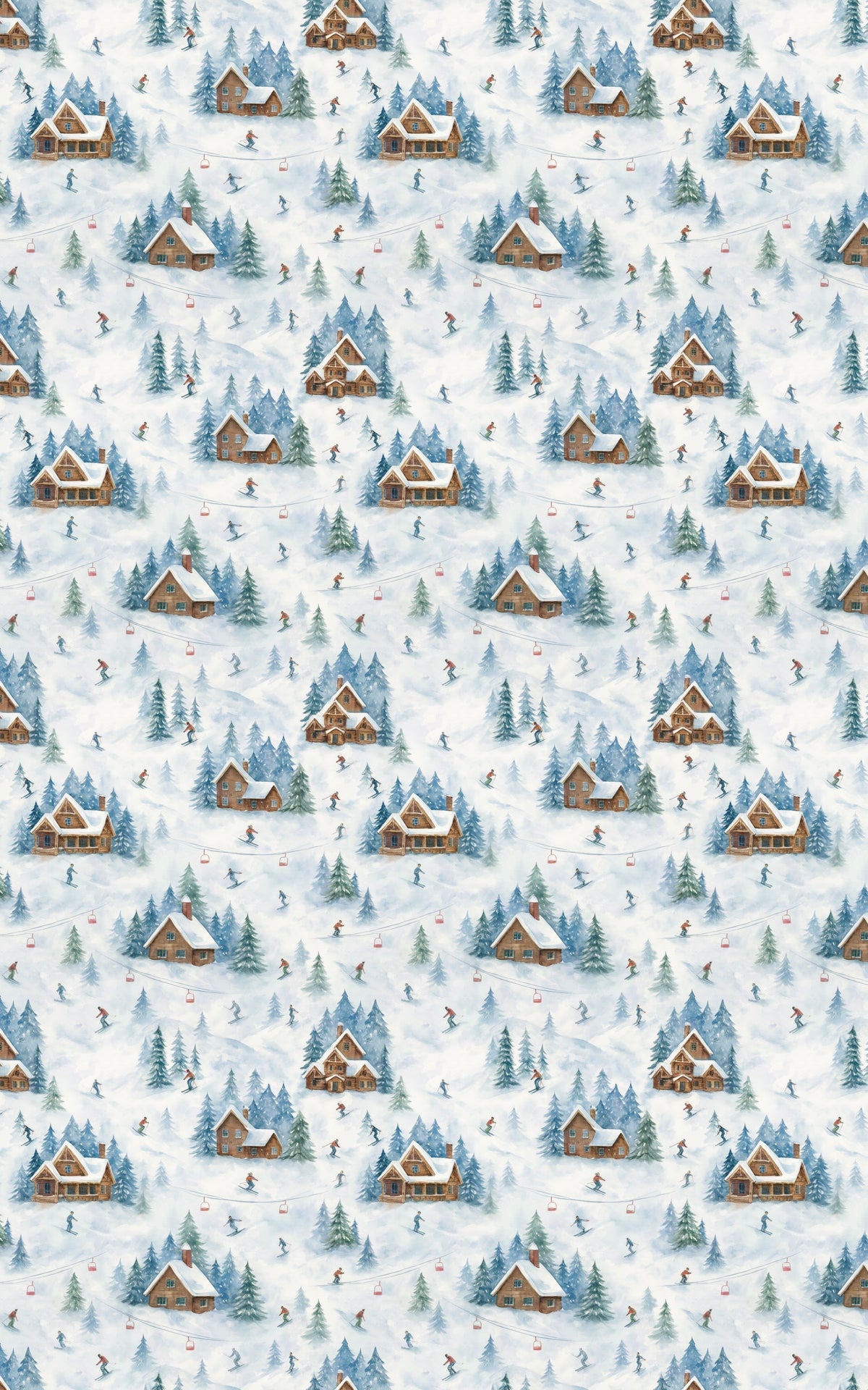 Alpine Ski Lodge Gift Wrap Paper, Snowfall Chalet Winter Wrapping Paper, Mountain Cabin Present Wrapping, Christmas Holiday G