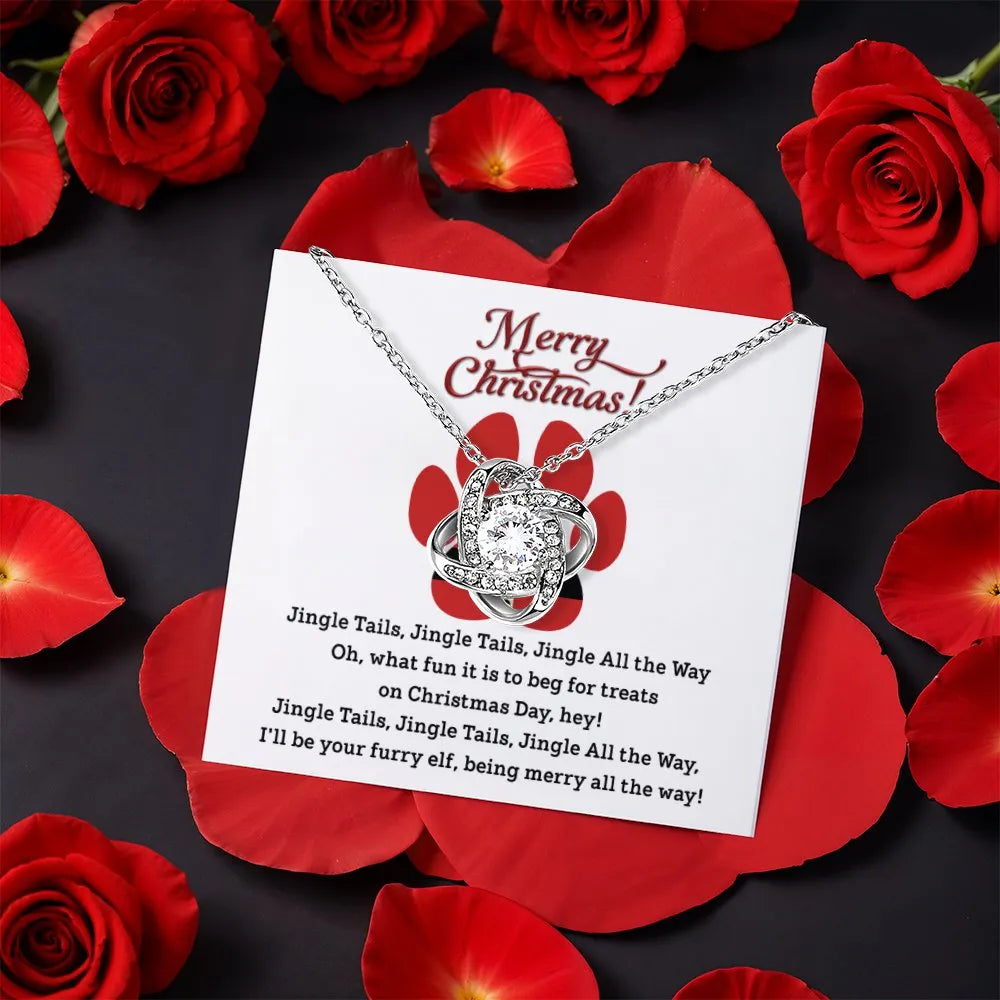Pet Lover Love Knot Pendant, Dog Mom Love Knot Necklace, White Gold Finish Love Knot Jewelry, Adorable Dog Lover Christmas Pr