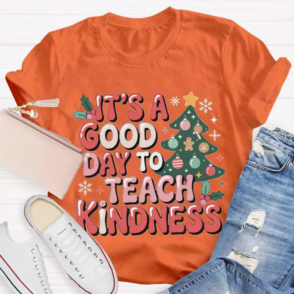 Good Day to Teach Kindness Tee, Kindness Christmas Tree Shirt, Retro Teacher Christmas T-Shirt, Adorable Holiday Educator Gra