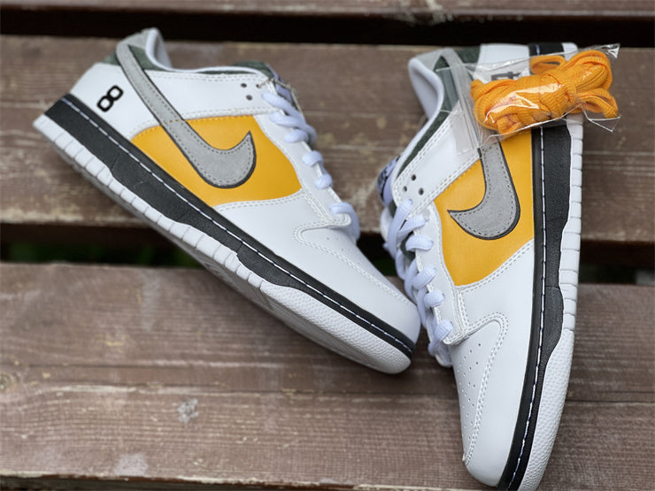 Low Top Sneakers, White Yellow Gray Colorway, Lace Up Design, Casual Gift for Sneaker Fans