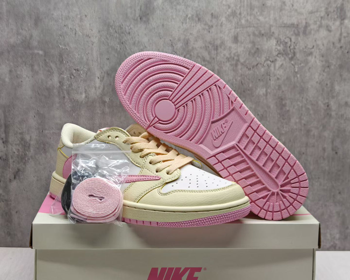 Low Top Sneakers, Beige Pink Colorway, Lace Up Design, Casual Gift for Sneaker Fans