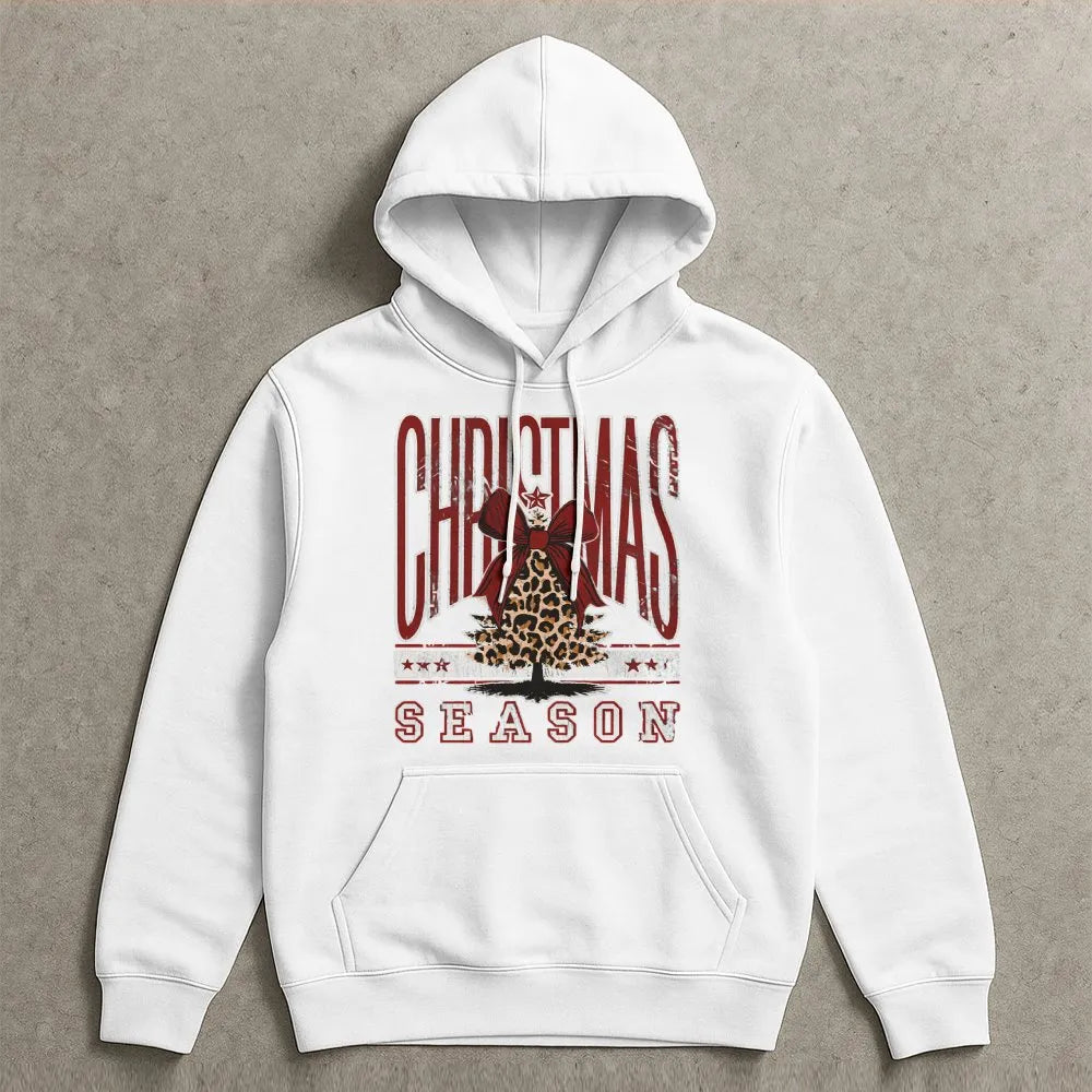 Christmas Season Hoodie, Leopard Print Bow Tree Hoodie, Adorable Coquette Holiday Tree Hooded Sweatshirt, Comfy Xmas Hoodie, 