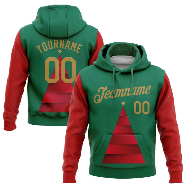 Personalized Name and Number Holiday Pullover Hoodie, Custom Christmas Tree Hoodie, Kelly Green Sports Hoodie, Winter Game Da