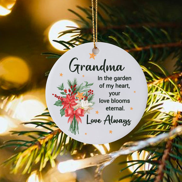 Floral Grandmother Christmas Ornament, In the Garden of My Heart Grandma Ornament, Ceramic Holiday Tree Ornament, Floral Keep