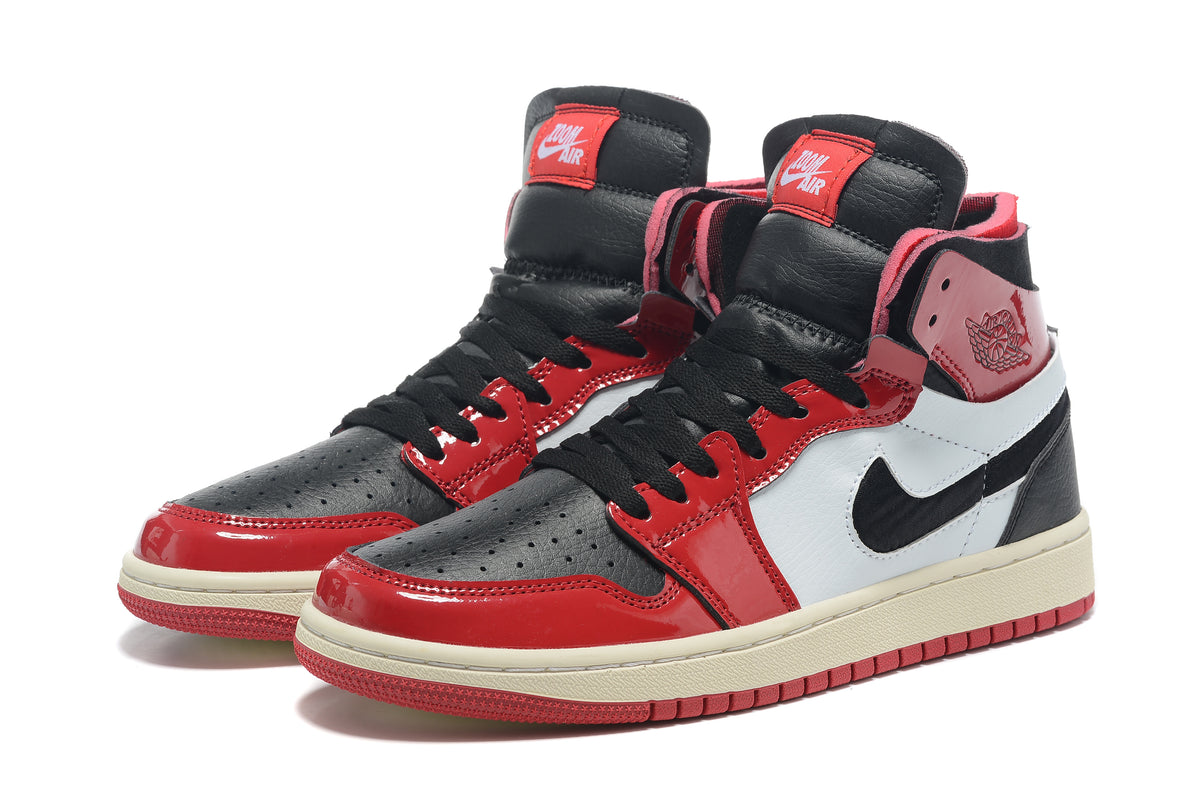 Sneakers, Red Black White Colorway, Patent Leather Footwear, Lace Up Design, Casual Gift for Sneaker Fans