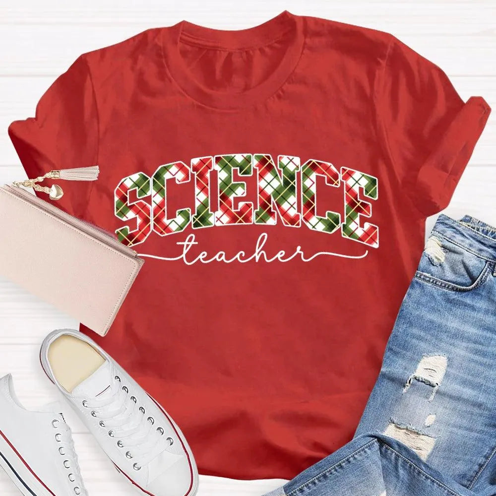 Festive Font Holiday Graphic Tee, Science Teacher Christmas T-Shirt, STEM Educator Xmas Shirt, Adorable Science Teacher Holid