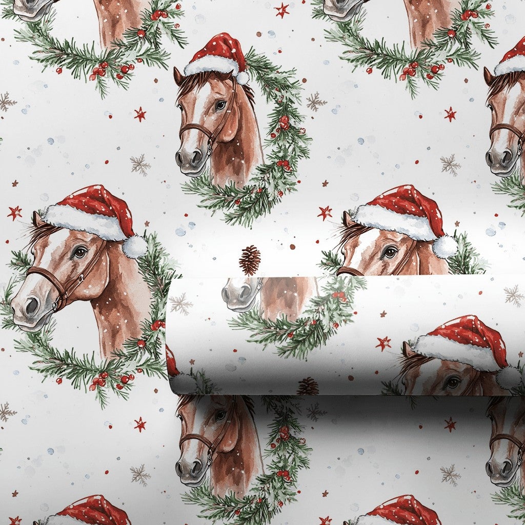 Rustic Equestrian Holiday Gift Wrap, Watercolor Horse Christmas Wrapping Paper, Country Farmhouse Gift Wrapping Paper, Xmas R
