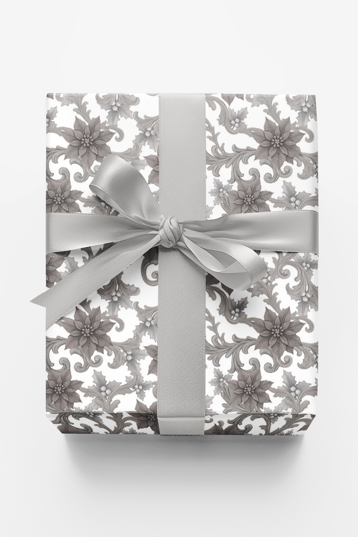 Poinsettia Floral Holiday Gift Wrap, Baroque Christmas Wrapping Paper, Elegant Vintage Xmas Wrapping Paper, Seasonal Gift Wra