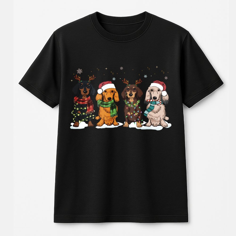 Festive Santa Hat Dog Shirt, Dachshund Christmas T-Shirt, Wiener Dog Holiday Tee, Adorable Animal Lover Graphic T-Shirt, Dach