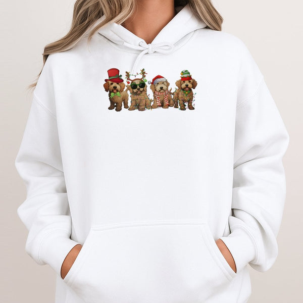 Festive Holiday Dog Sweatshirt, Goldendoodle Christmas Hoodie, Adorable Xmas Puppy Hooded Sweater, Dog Mom Winter Present for