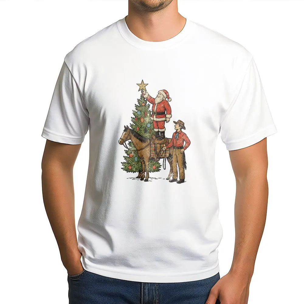 Country Rodeo Santa Riding Horse Tee, Western Christmas Cowboy Santa T-Shirt, Vintage Holiday Graphic Shirt, Cowgirl Christma