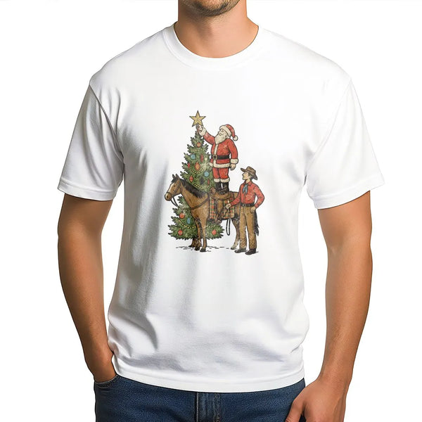 Country Rodeo Santa Riding Horse Tee, Western Christmas Cowboy Santa T-Shirt, Vintage Holiday Graphic Shirt, Cowgirl Christma