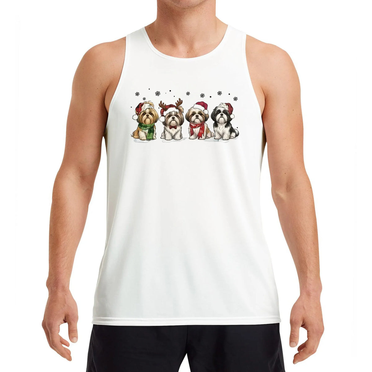 Santa Hat Shih Tzu Dog Tank, Christmas Shih Tzu Tank Top, Holiday Dog Lover Sleeveless Tee, Adorable Christmas Dog Tank, Fest