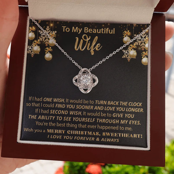 Christmas Message Card Jewelry, Love Knot Necklace for Wife, 14k White Gold Over Stainless Steel Pendant, Romantic Holiday Pr