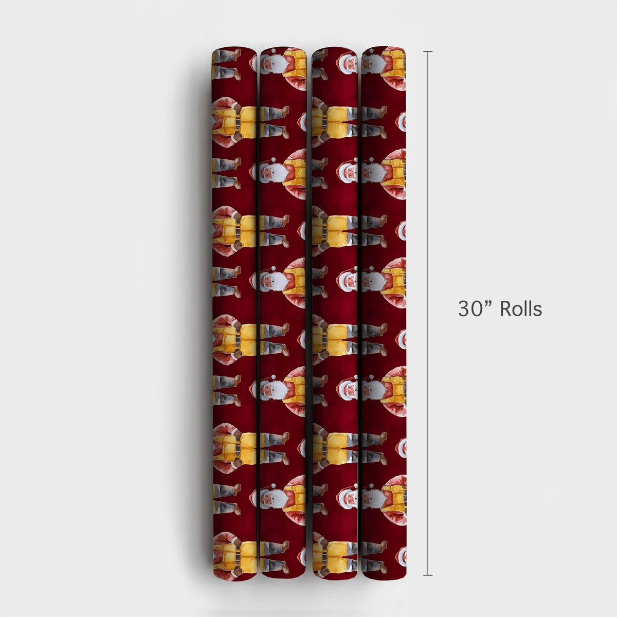 Whimsical Santa Claus Gift Wrap, Yellow Overalls Santa Wrapping Paper, Red Background Christmas Wrapping Paper, Holiday Prese