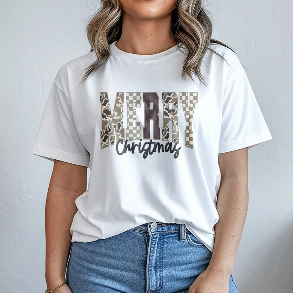 Distressed Camouflage Shirt, Merry Christmas Camo T-Shirt, Rustic Hunting Graphic Tee, Holiday Outdoorsman T-Shirt, Hunter Ch