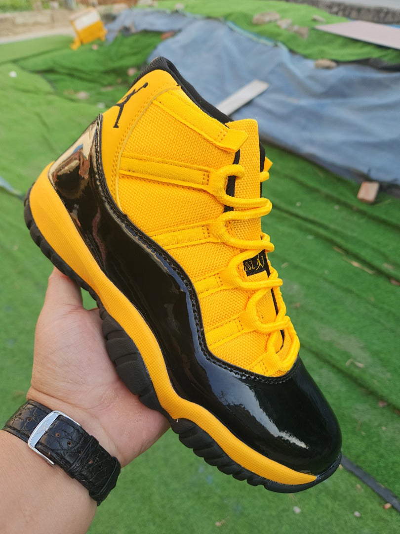 High Top Sneakers, Black Yellow Orange Colorway, Lace Up Design, Casual Gift for Sneaker Fans