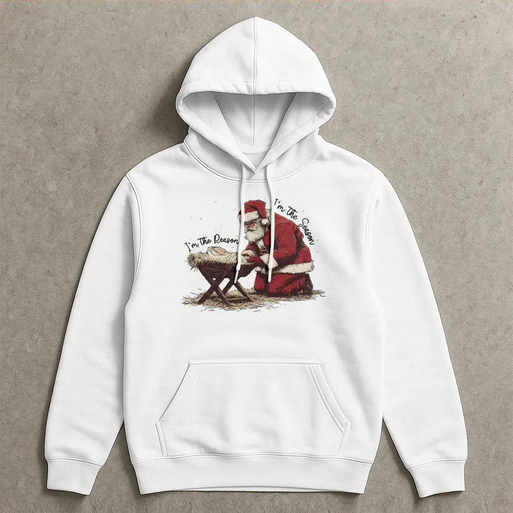 Santa Kneeling Nativity Sweatshirt, Jesus Is the Reason Christmas Hoodie, Christian Holiday Graphic Pullover, Faith Religious