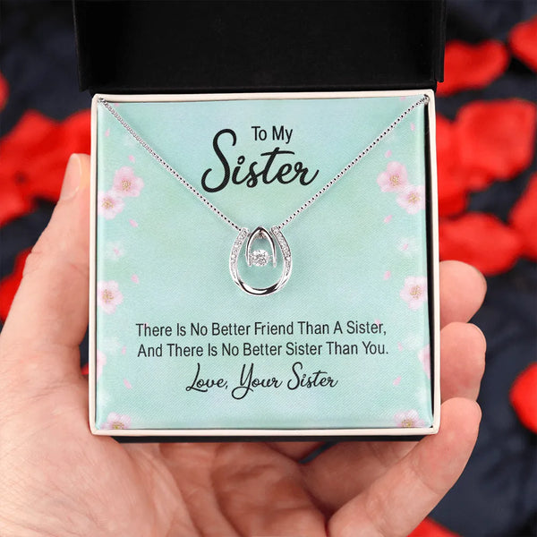 White Gold CZ Pendant Necklace, To My Sister Lucky in Love Necklace, Sister Love Ribbon Jewelry, Sister Birthday Christmas Pr