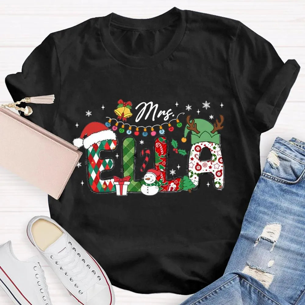 Custom Name Holiday Lights Tee, Personalized Christmas Snowman T-Shirt, Adorable Winter Xmas Shirt, Matching Family Christmas