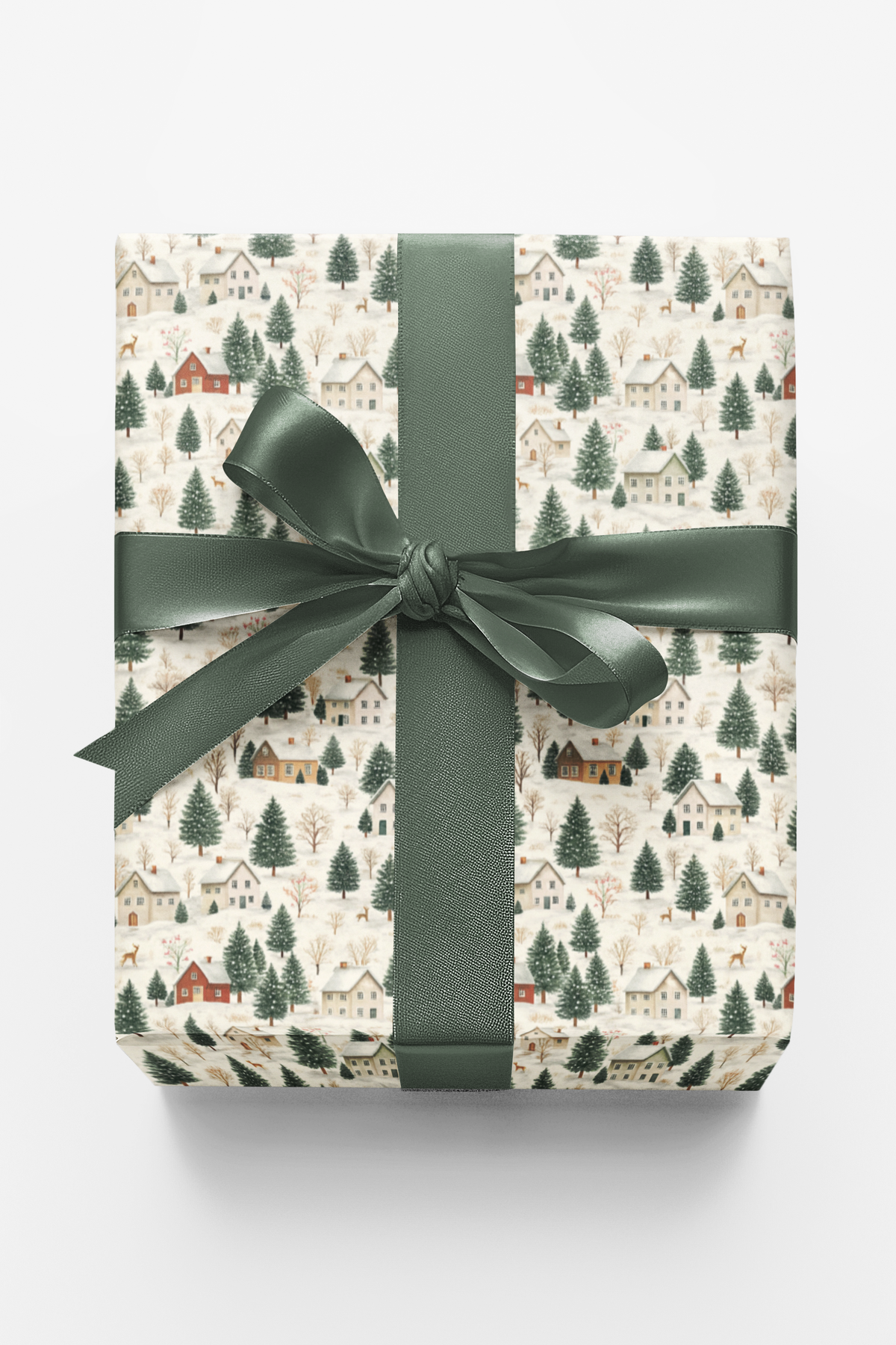 Snowy Pine Christmas Gift Wrap, Winter Village Cottage Wrapping Paper, Comfy Holiday Deer Wrapping Paper, Winter Cabin Presen